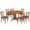 Linaria Dining Set 106cm Round Pedestral Table 4 Fabric Seat Chair – Walnut