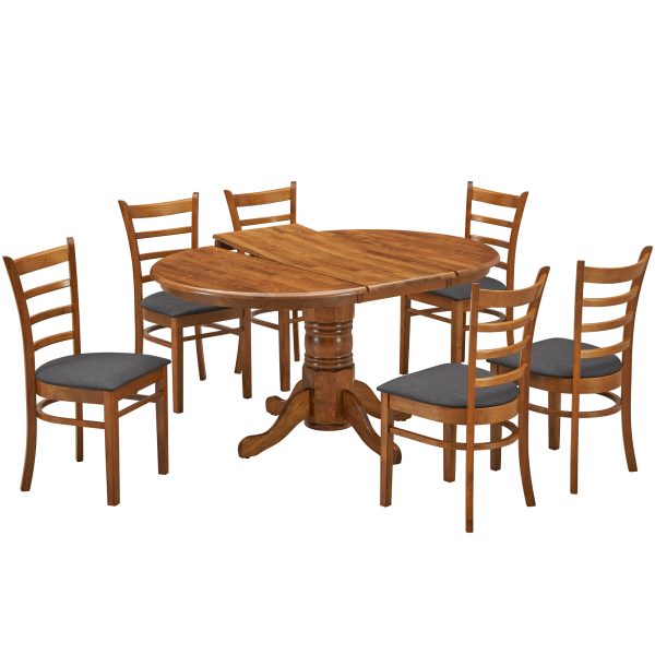 Linaria Dining Set 106cm Round Pedestral Table 4 Fabric Seat Chair – Walnut