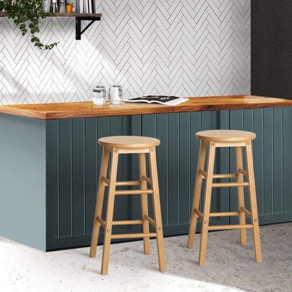 Set of 2 Beech Wood Backless Bar Stools