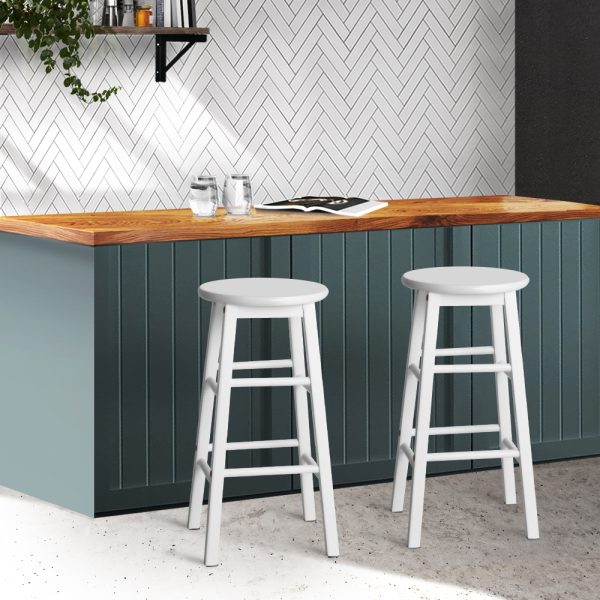 Set of 2 Beech Wood Backless Bar Stools