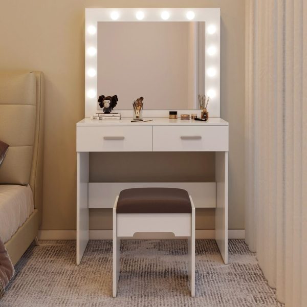 Fidel Vanity Set with Cushioned Stool and Lighted Mirror