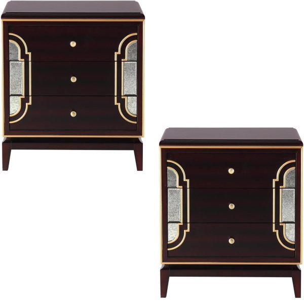 Booneville Bedside Table Solid Wood 3 Drawers Storage Cabinet Nightstand