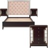 Ammon 4pc Bed Frame Bedroom Suite Timber Bedside Tallboy Package Set