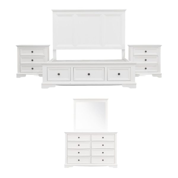 Alameda Bed Frame Bedroom Suite Bedside Dresser Mirror Package – White