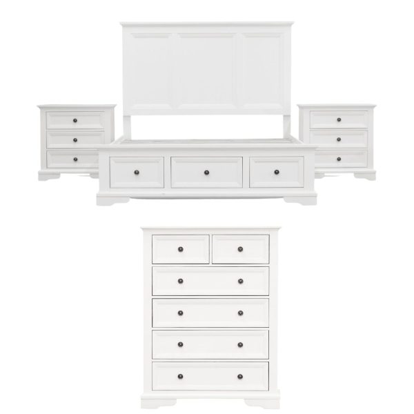 Alameda Bed Frame Bedroom Suite Bedside Dresser Mirror Package – White