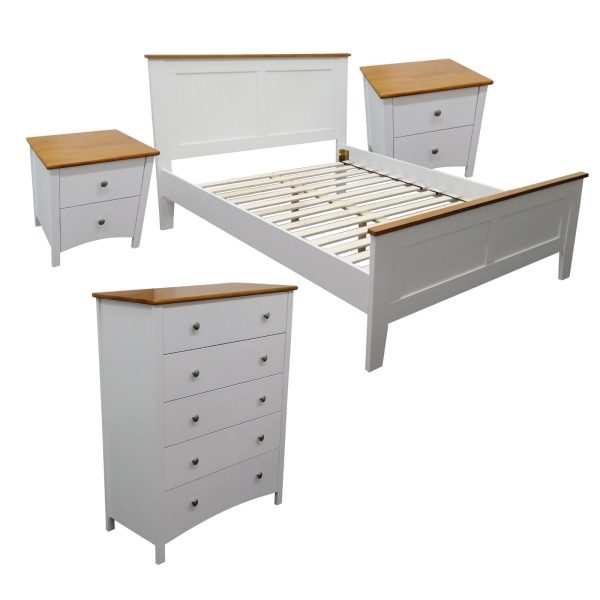 Lobelia 4pc Bed Suite Bedside Tallboy Bedroom Furniture Package – White