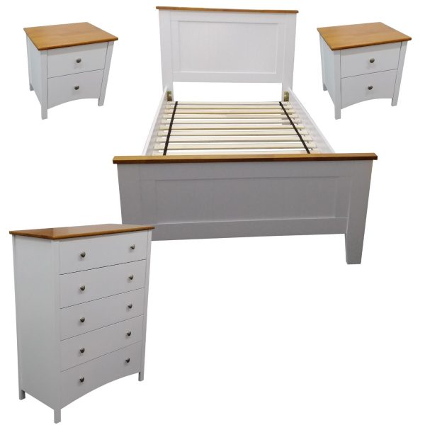 Lobelia 4pc Bed Suite Bedside Tallboy Bedroom Furniture Package – White