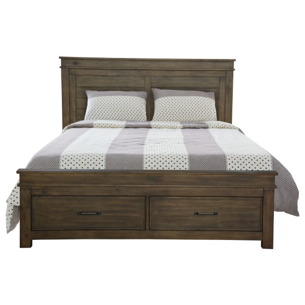 Barna Bed Frame Timber Mattress Base With Storage Drawers -Rustic Grey