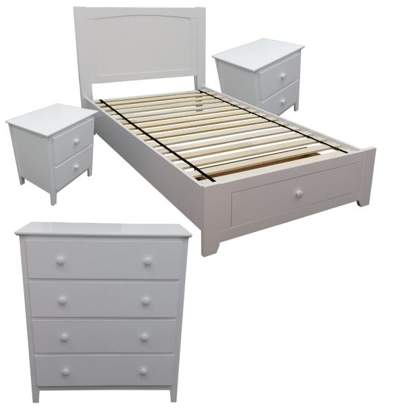 Addison 4pc Suite Bedside Tallboy Bedroom Set Furniture Package -WHT