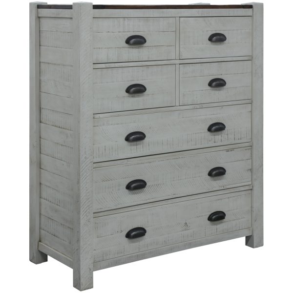 Erica Tallboy Chest of Drawers Solid Acacia Timber Wood Cabinet Brown White