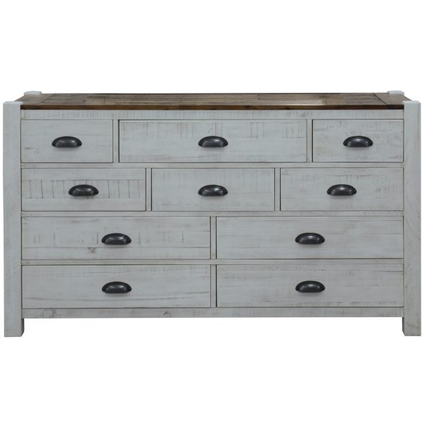 Erica Tallboy Chest of Drawers Solid Acacia Timber Wood Cabinet Brown White