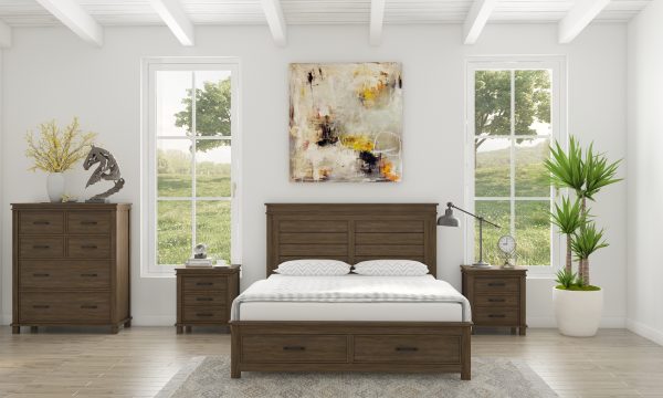 Fitzroy 4pc Suite Bedside Tallboy Bedroom Furniture Package – Rustic Grey