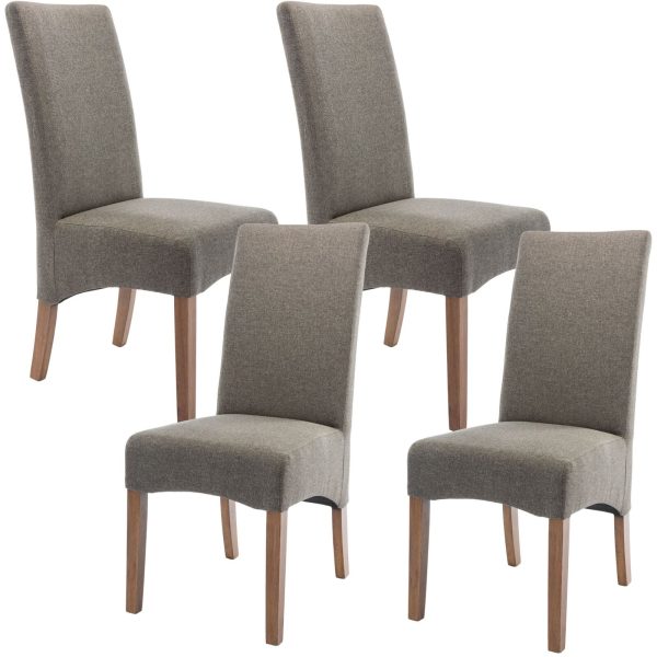 Aksa Fabric Upholstered Dining Chair Solid Pine Wood Furniture – Grey