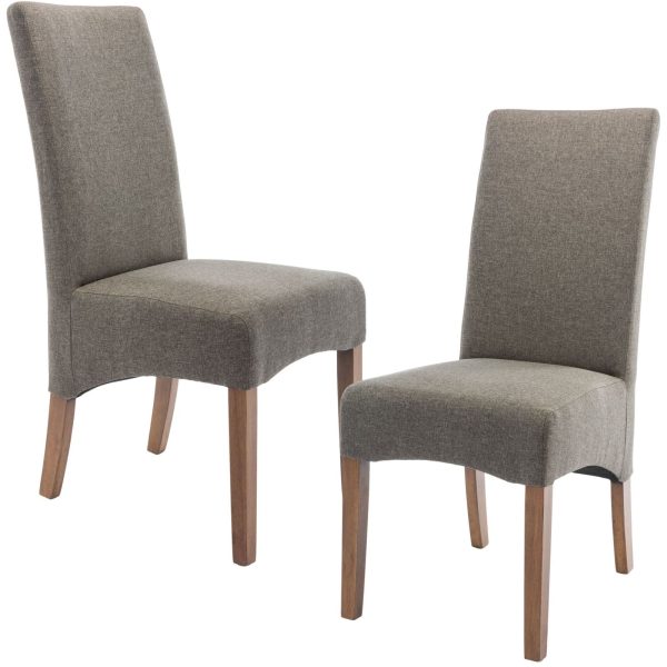 Aksa Fabric Upholstered Dining Chair Solid Pine Wood Furniture – Grey