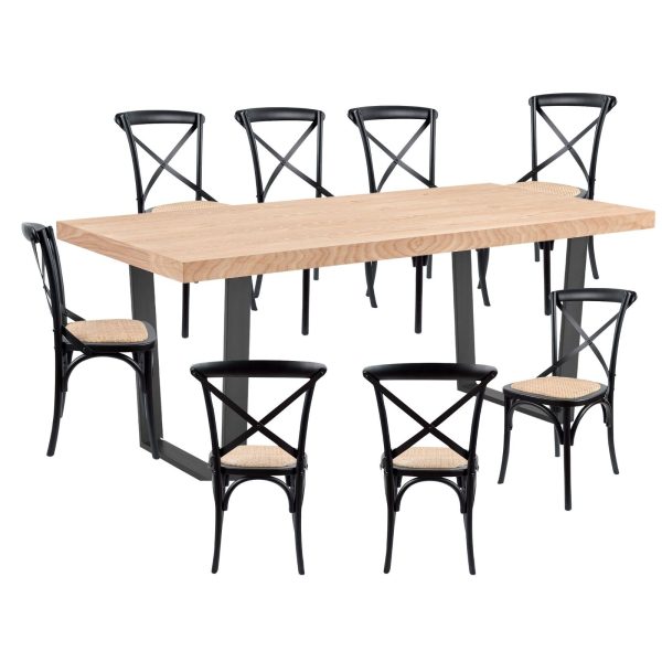 Petunia Dining Table Set Cross Back Chair Elm Timber Wood Metal Leg