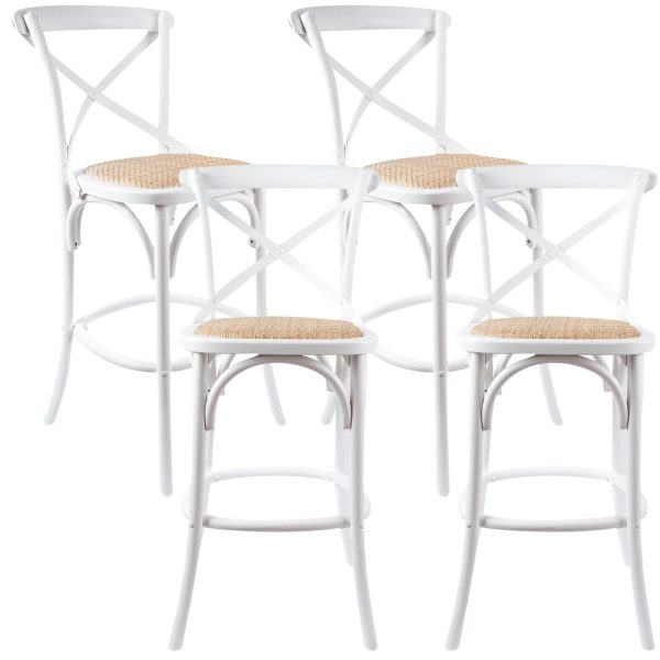 Aster Crossback Bar Stools Dining Chair Solid Birch Timber Rattan Seat