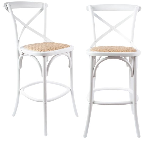 Aster Crossback Bar Stools Dining Chair Solid Birch Timber Rattan Seat
