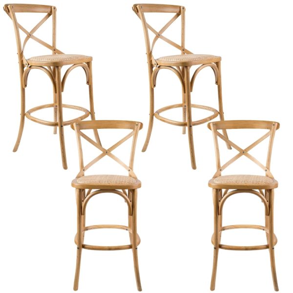 Aster Crossback Bar Stools Dining Chair Solid Birch Timber Rattan Seat