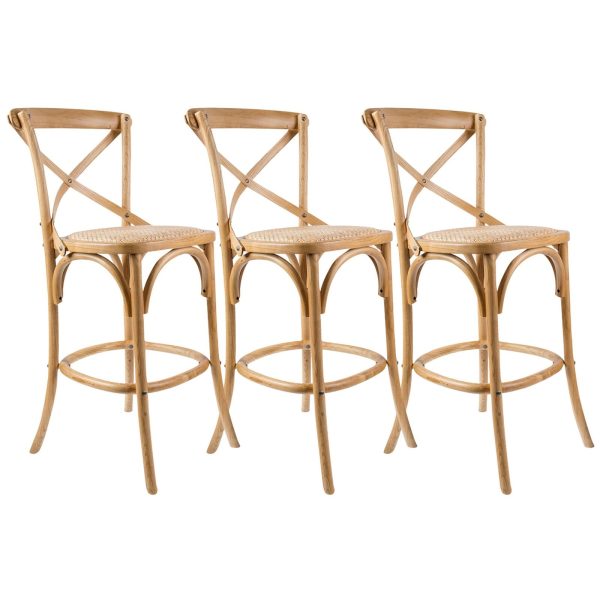 Aster Crossback Bar Stools Dining Chair Solid Birch Timber Rattan Seat