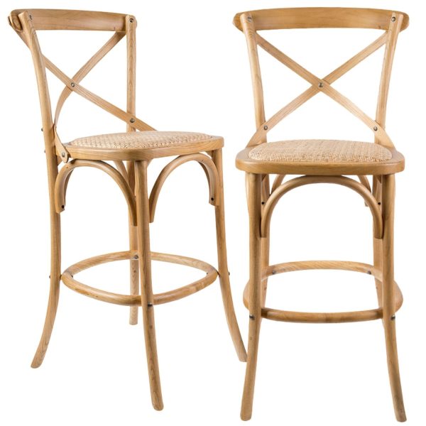 Aster Crossback Bar Stools Dining Chair Solid Birch Timber Rattan Seat