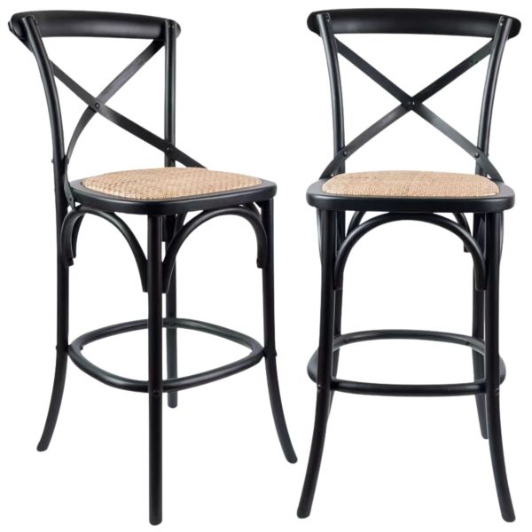 Aster Crossback Bar Stools Dining Chair Solid Birch Timber Rattan Seat