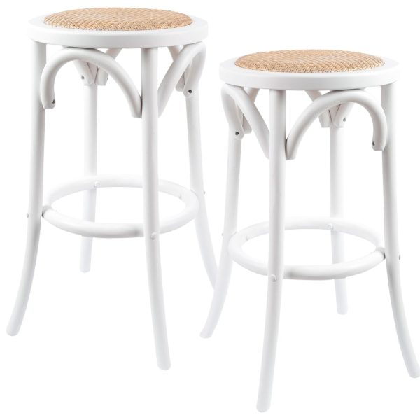 Aster Round Bar Stools Dining Stool Chair Solid Birch Timber Rattan Seat