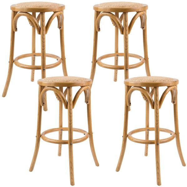 Aster Round Bar Stools Dining Stool Chair Solid Birch Timber Rattan Seat