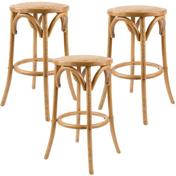 Aster Round Bar Stools Dining Stool Chair Solid Birch Timber Rattan Seat