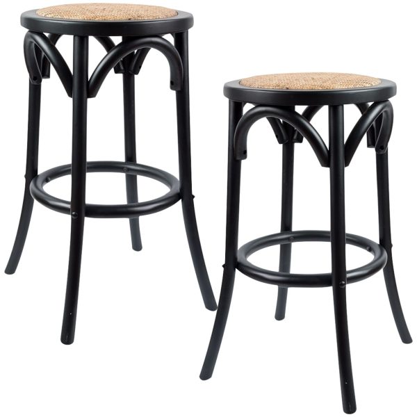 Aster Round Bar Stools Dining Stool Chair Solid Birch Timber Rattan Seat