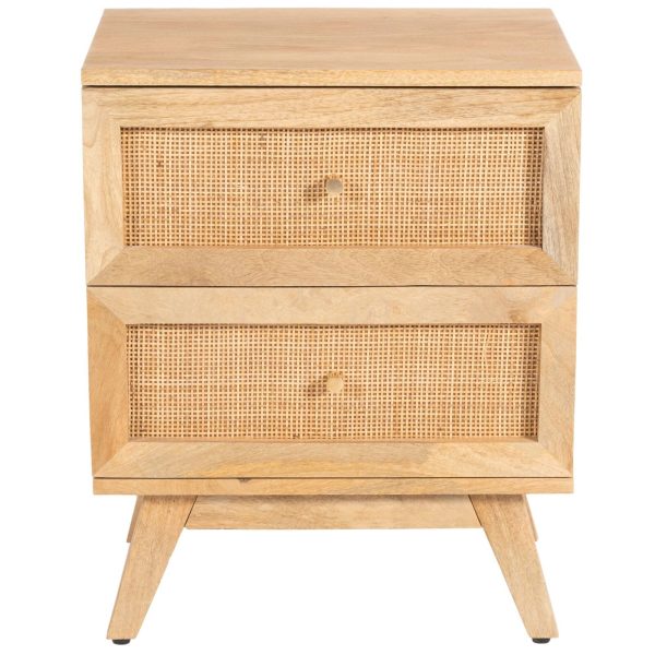 Urmston Bedside Table Drawer Storage Cabinet Solid Mango Wood Rattan Natural