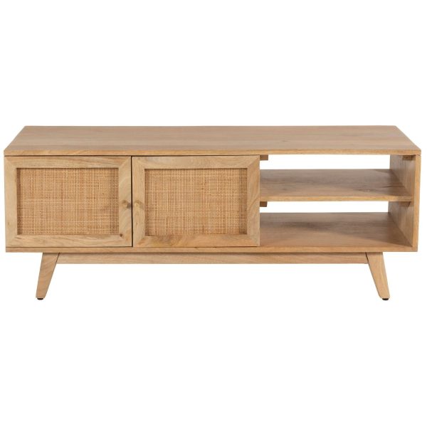 Orangetown ETU Entertainment TV Unit Solid Mango Wood Rattan 2 Door Natural