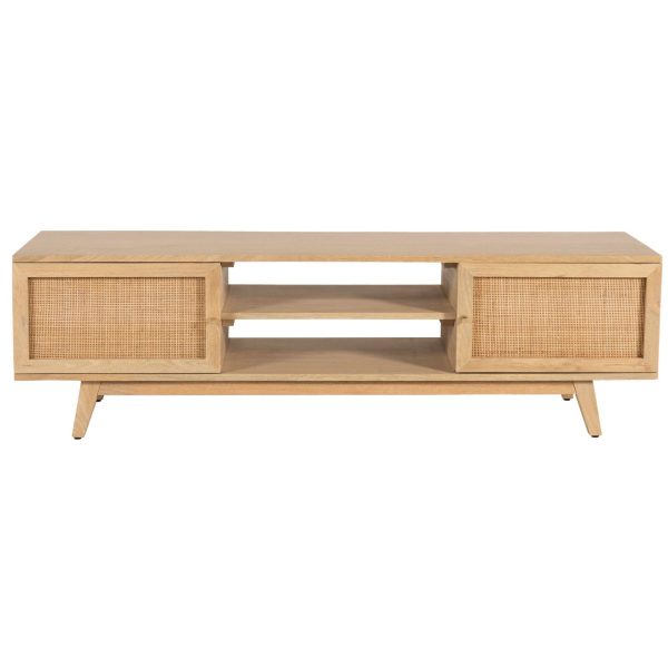 Orangetown ETU Entertainment TV Unit Solid Mango Wood Rattan 2 Door Natural