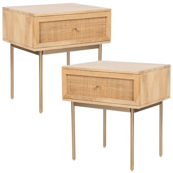 Tanque Bedside Table Drawer Storage Cabinet Solid Mango Wood Rattan