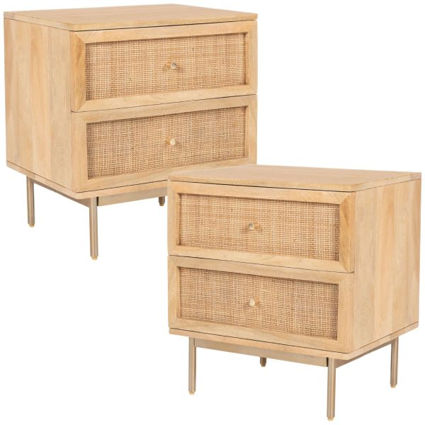 Tanque Bedside Table Drawer Storage Cabinet Solid Mango Wood Rattan
