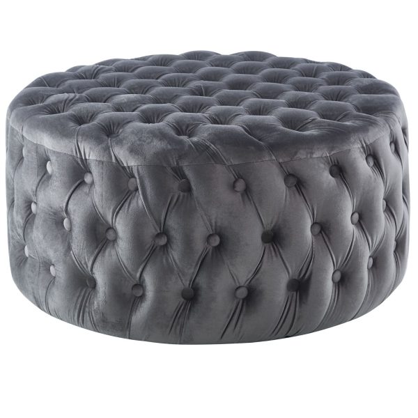 Cosmos Tufted Velvet Fabric Round Ottoman Footstools