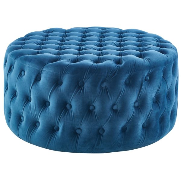 Cosmos Tufted Velvet Fabric Round Ottoman Footstools