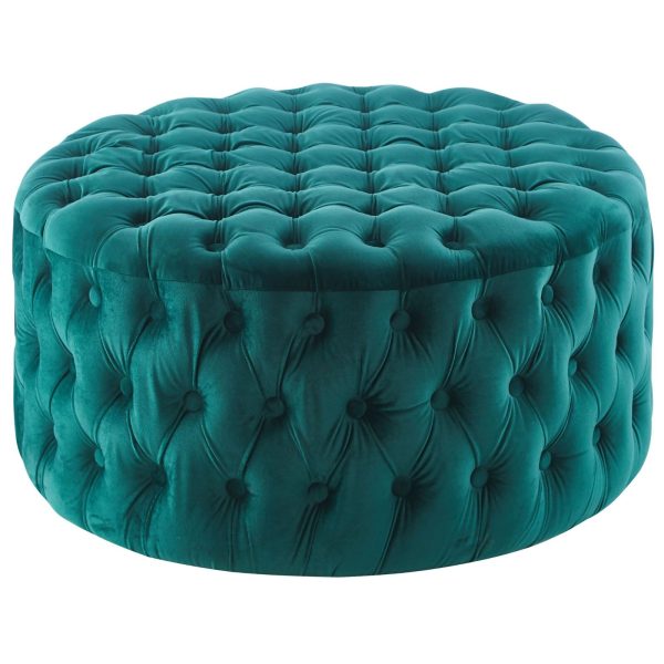 Cosmos Tufted Velvet Fabric Round Ottoman Footstools