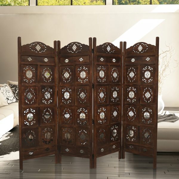 Spalding Iron Jali 4 Panel Room Divider Screen Privacy Shoji Timber Wood Stand