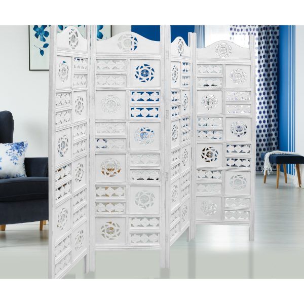 Victorville Circle Jali 4 Panel Room Divider Screen Privacy Shoji Timber Wood Stand