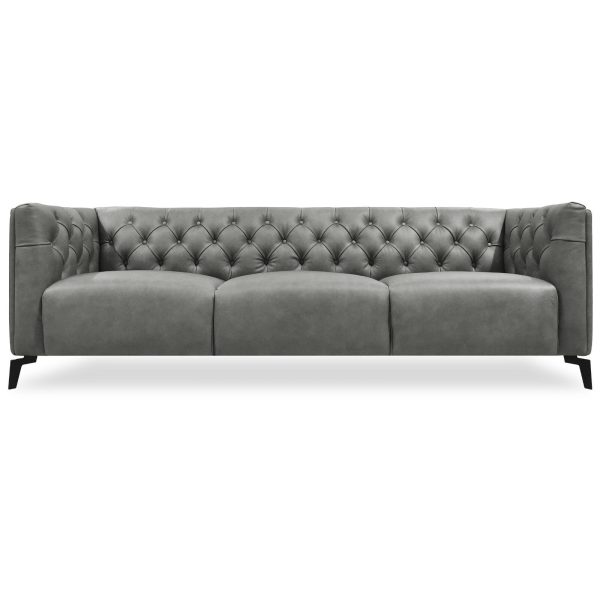 Bingham Genuine Forli Leather Sofa Upholstered Lounge Couch – Dark Grey