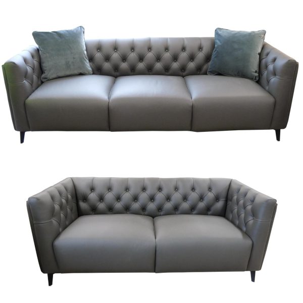Bingham Genuine Forli Leather Sofa Upholstered Lounge Couch – Dark Grey