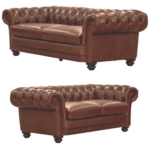 Brandermill Genuine Leather Sofa Chestfield Lounge Couch – Butterscotch