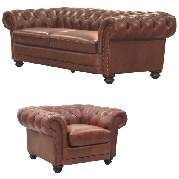 Brandermill Genuine Leather Sofa Chestfield Lounge Couch – Butterscotch