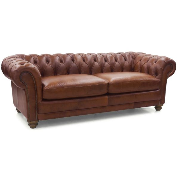 Brandermill Genuine Leather Sofa Chestfield Lounge Couch – Butterscotch