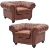 Brandermill Genuine Leather Sofa Chestfield Lounge Couch – Butterscotch