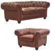 Brandermill Genuine Leather Sofa Chestfield Lounge Couch – Butterscotch