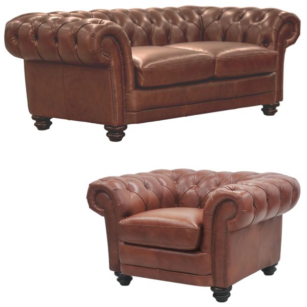 Brandermill Genuine Leather Sofa Chestfield Lounge Couch – Butterscotch