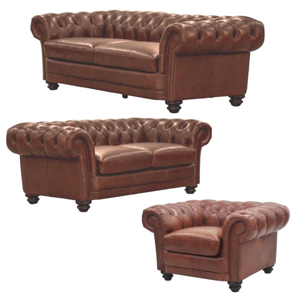 Brandermill Genuine Leather Sofa Chestfield Lounge Couch – Butterscotch