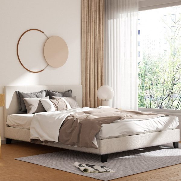 Apex Bed Frame Boucle Fabric Mattress Base Platform Wooden