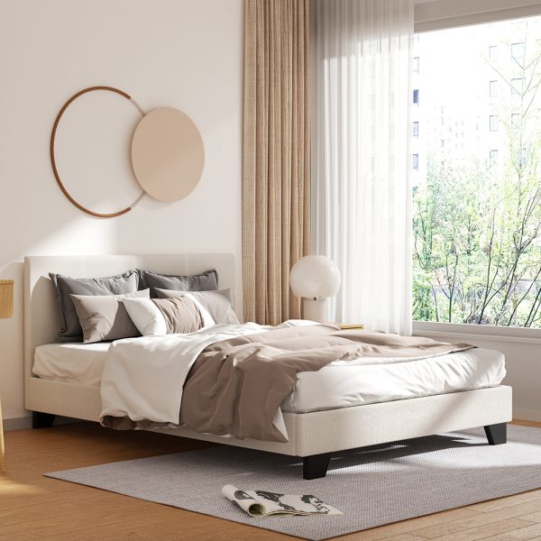 Apex Bed Frame Boucle Fabric Mattress Base Platform Wooden